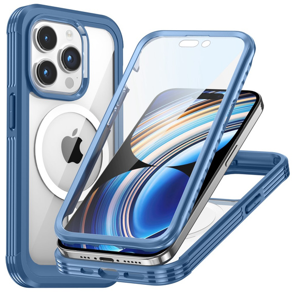 Case for iPhone 15 Pro, Armor Full Protect 360° to MagSafe, screen glass, blue