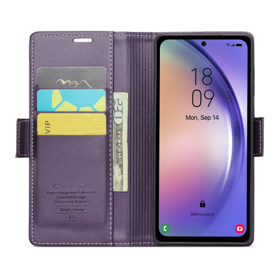 CASEME flip case for Samsung Galaxy A54 5G, Litchi Wallet, purple