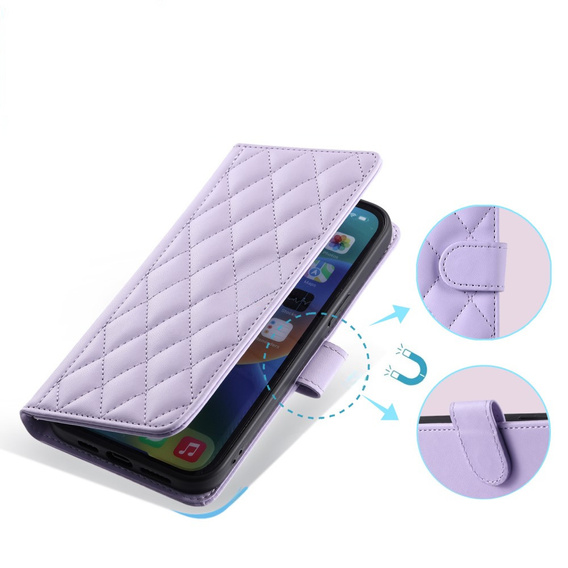 Flip case for Xiaomi Redmi Note 13 Pro 4G / Xiaomi Redmi Note 14S / Xiaomi Poco M6 Pro 4G, Rhombus Crossbody Leather, purple
