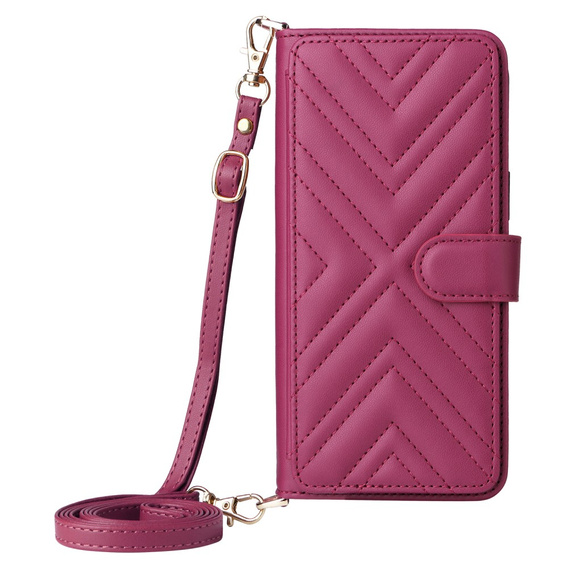 Crossbody Leather Wallet flip case for Realme 14 Pro+ 5G, dark pink