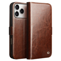 QIALINO Genuine Cow Leather flip case for iPhone 17 Pro Max, brown
