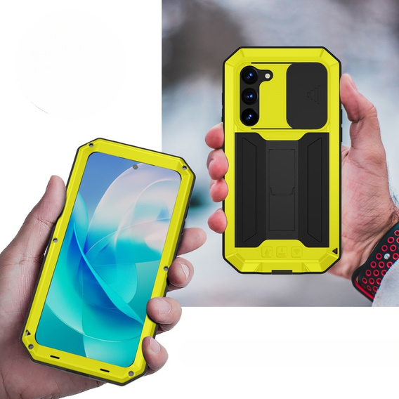 Armored case for Samsung Galaxy S23, R-JUST CamShield Slide, yellow / black