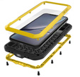 Love Mei Case for iPhone 11, armored with glass, yellow / black