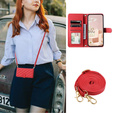 Flip case for iPhone 16 Pro, Rhombus Crossbody Leather, red