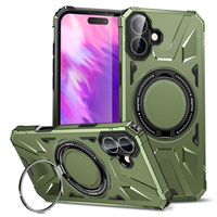 Case for iPhone 16 Plus, armored with stand and handle plate, green