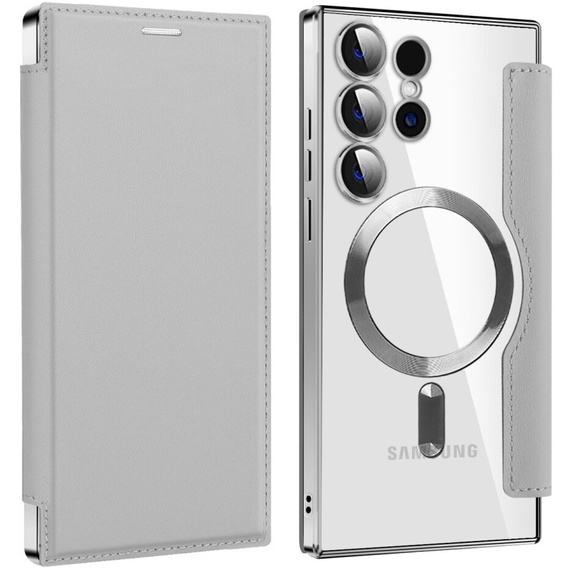 Flip case for Samsung Galaxy S24 Ultra, RFID Wallet MagSafe CamShield, silver
