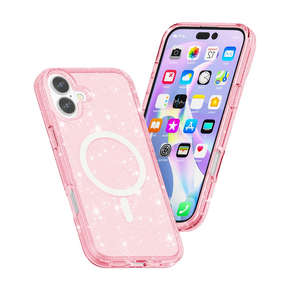 Case for iPhone 17, for MagSafe, glitter, translucent pink