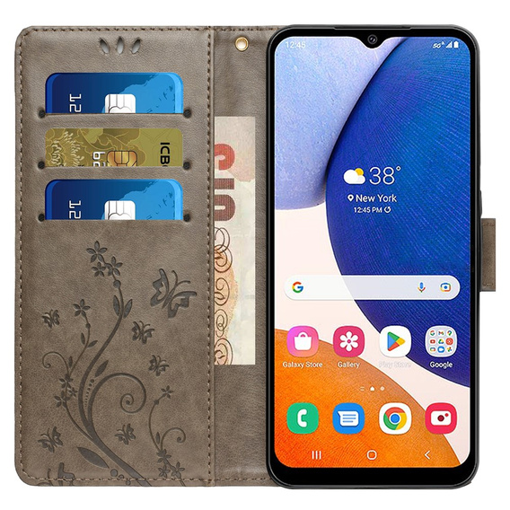 Flip case for Samsung Galaxy S23 FE, Butterfly, grey
