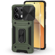Armored Case for Xiaomi Redmi Note 13 5G, CamShield Slide, green + Tempered Glass 9H