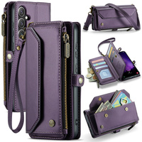 Case CASEME for Samsung Galaxy S24 FE, RFID Leather Wallet, with shoulder strap, purple