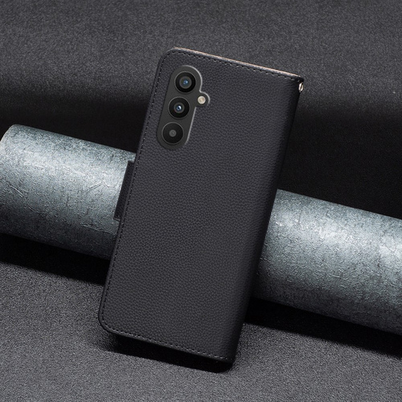 Flip case for Samsung Galaxy A25 5G, Wallet Litchi Leather, black + 9H glass