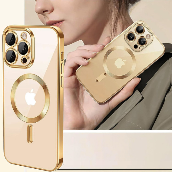 Case for iPhone 14 Pro, Electro MagSafe, gold + Screen Glass