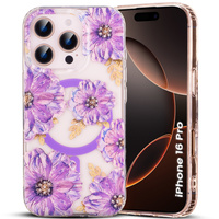 Magnetic case with floral laser pattern for iPhone 16 Pro