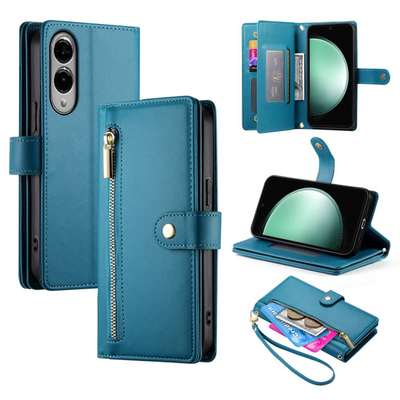 Flip case for Samsung Galaxy S25 Edge, Wallet Zipper Pocket, blue