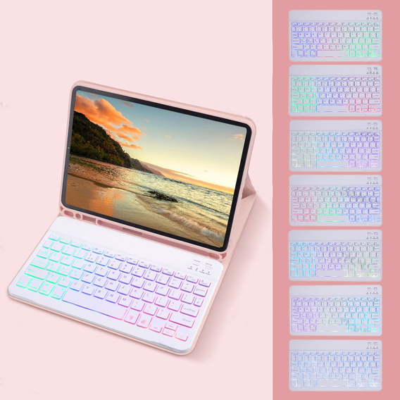 Case with illuminated bluetooth keyboard for iPad 10.9 2022 (10 gen.), pink