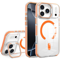 Case for iPhone 17 Pro Max, for MagSafe, with stand, transparent with orange inserts