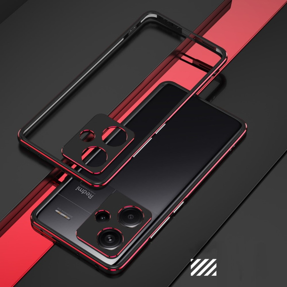 Case for Xiaomi Redmi Note 13 Pro+, Armor Bumper, with lens cover, black / red