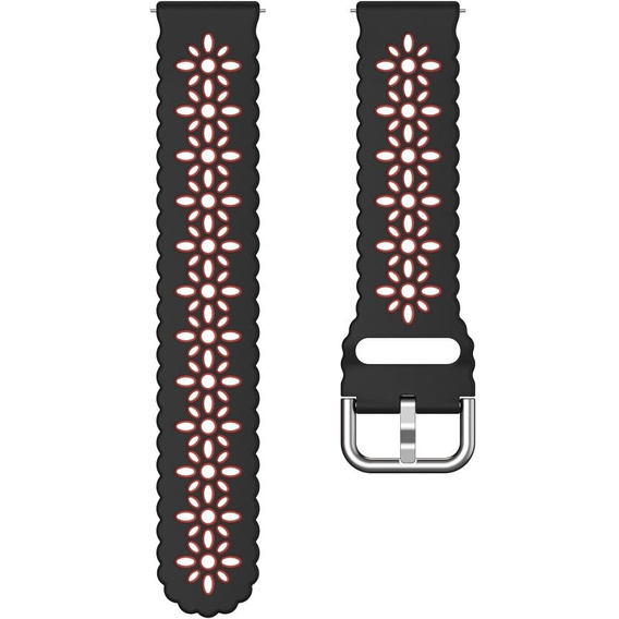 Universal 20mm Soft Hollowed-out Silicone Strap, black/red