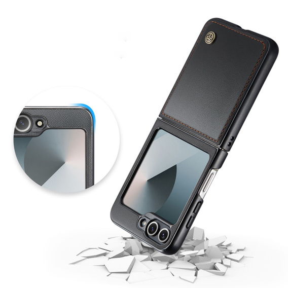 Case for Samsung Galaxy Z Flip7 FE / Z Flip6, CASEME Litchi Leather, black