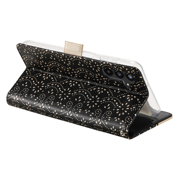 Flip case for Samsung Galaxy A35 5G, Wallet Pocket Zipper Lace, black