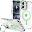 Case for iPhone 17, for MagSafe, with stand, transparent with green inserts