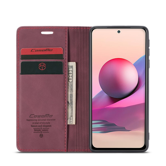 CASEME case for Xiaomi Redmi Note 10 / 10S, Leather Wallet Case, maroon