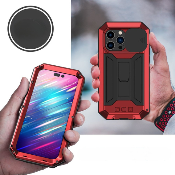 Case for iPhone 14 Pro, R-JUST CamShield Slide, armoured, red / black
