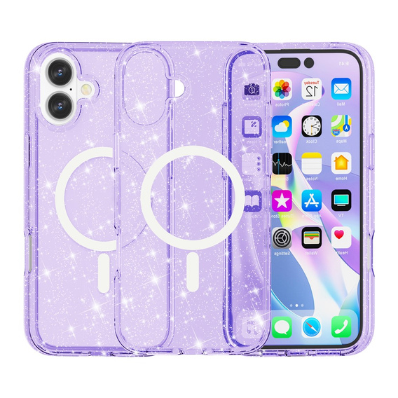 Case for iPhone 17, for MagSafe, glitter, translucent purple