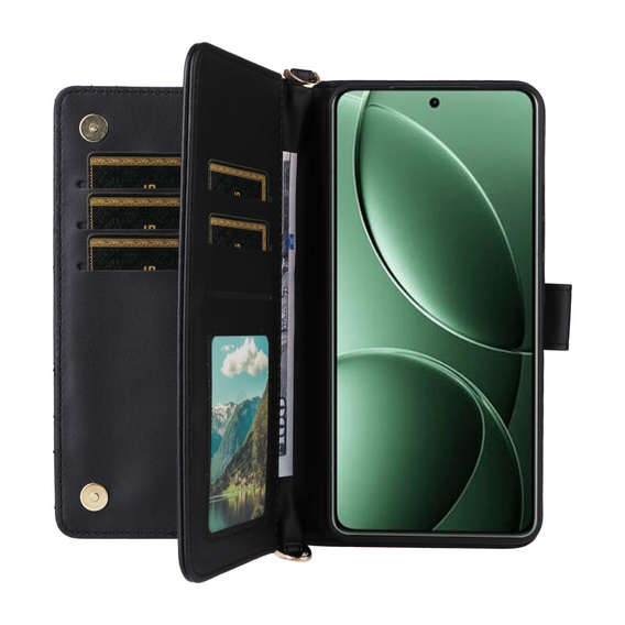 Crossbody Leather Wallet flip case for Xiaomi Poco F7 Pro / F7 Ultra, black
