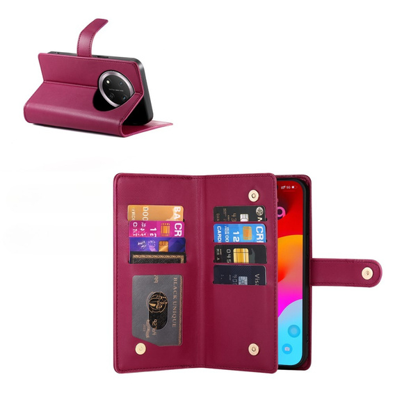 Flip case for Honor Magic 7 Lite, Wallet Zipper Pocket, red