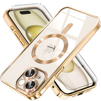 Case for iPhone 15, Electro MagSafe, gold + Screen Glass