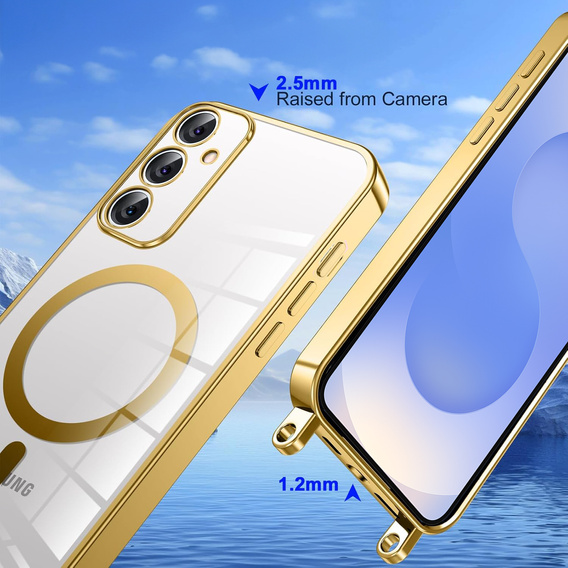 Case for Samsung Galaxy S25+ Plus, Electro MagSafe, gold + Lanyard