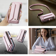 Case CASEME for Samsung Galaxy Z Fold6 5G, RFID Leather Wallet, with shoulder strap, pink