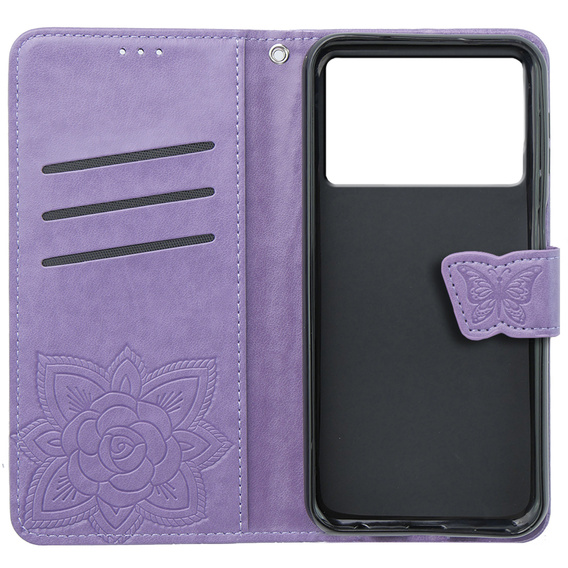 Flip case for Xiaomi Poco X6 Pro 5G, Butterfly, purple