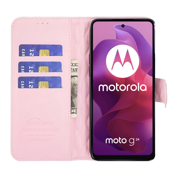 Flip case for Motorola Moto G24 / G24 Power / G04, Rhombus Crossbody Leather, pink rose gold