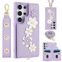 Case for Samsung Galaxy S24 Ultra, Leather Flower Card Slot, purple