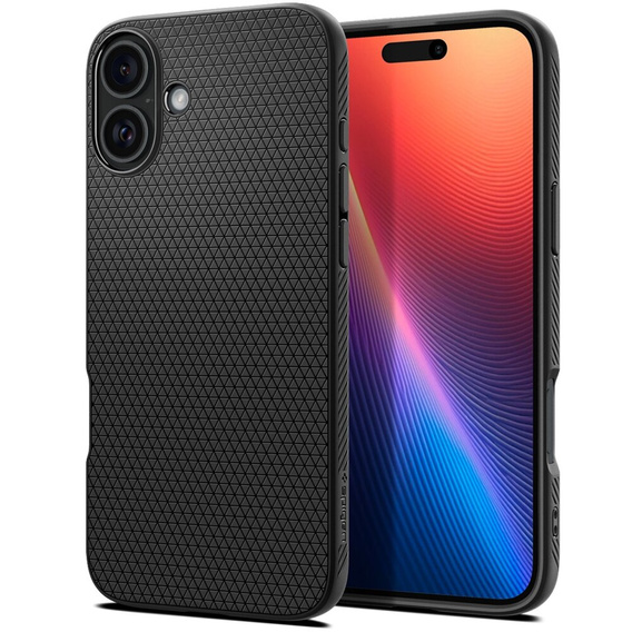 Spigen case for iPhone 16, Liquid Air, black + 9H Tempered Glass