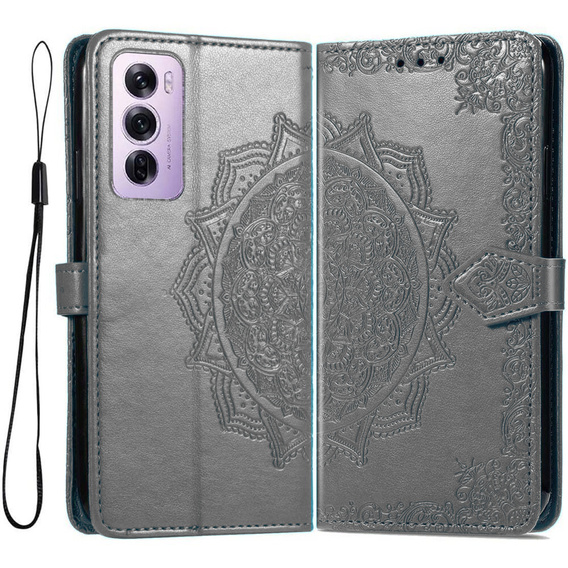 Flip case for Oppo Reno 12, Mandala, grey
