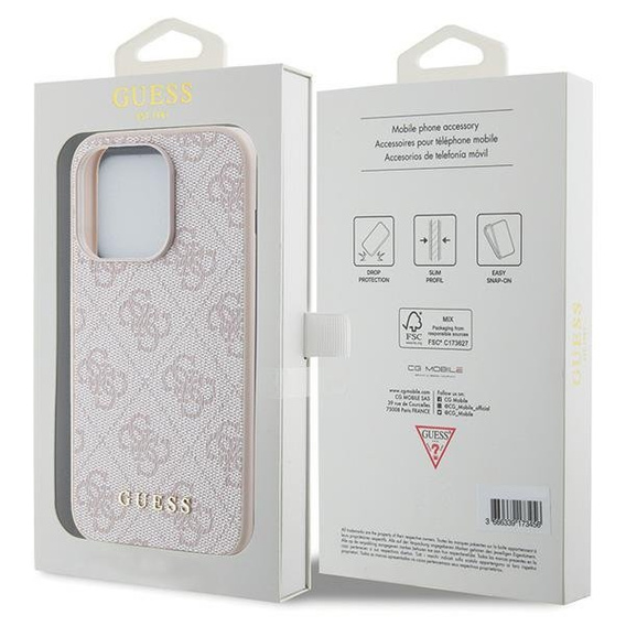 GUESS Case for iPhone 15 Pro Max, 4G Metal Gold Logo, pink