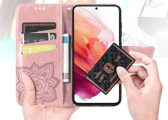 Flip case for Motorola Edge 50 Neo / Motorola ThinkPhone 25, Butterfly, pink rose gold