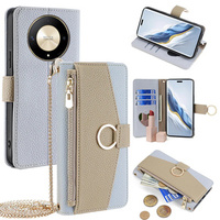 Flip case for Honor Magic 6 Lite 5G, Wallet Zipper Pocket, with mirror, brown