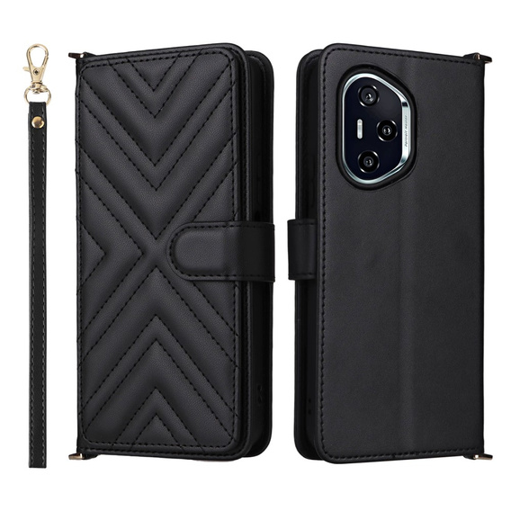 Crossbody Leather Wallet flip case for Honor 400 5G, black