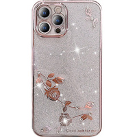 Case for iPhone 13 Pro Max, Glitter Flower, pink rose gold