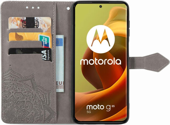 Flip case for Motorola Moto G85, Mandala, grey