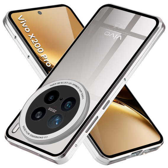 Case for Vivo X200 Pro 5G, Magnetic Dual Glass, silver