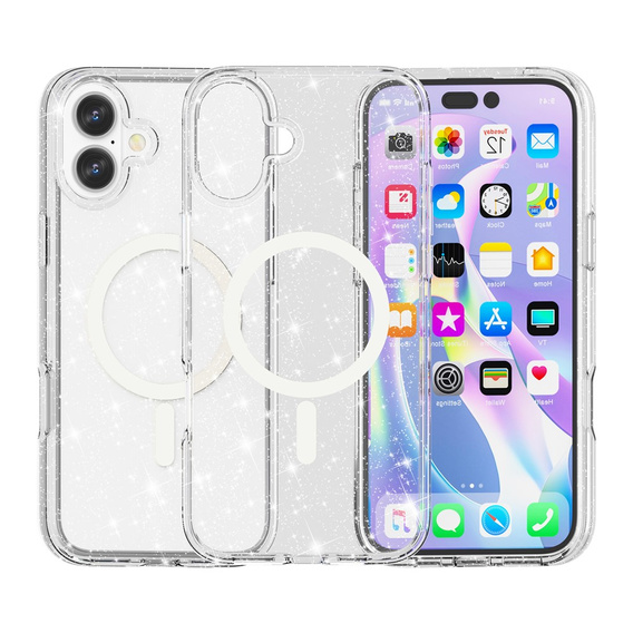 Case for iPhone 17, for MagSafe, glitter, transparent