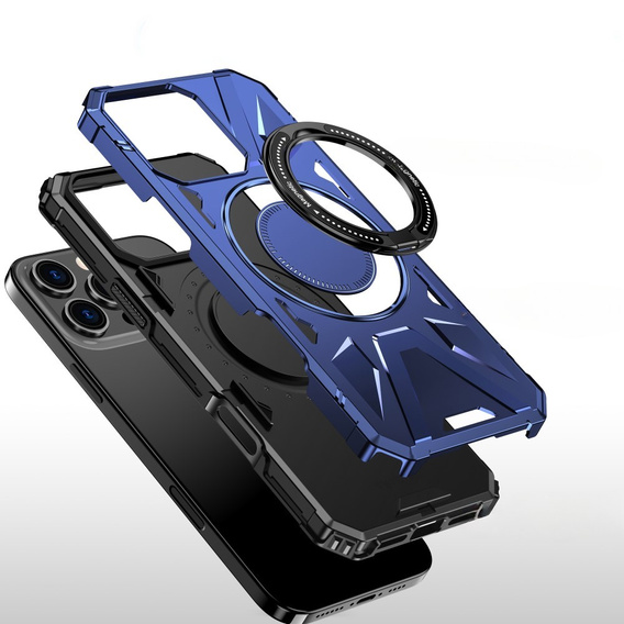 Case for iPhone 16 Pro, armored with stand and handle plate, blue