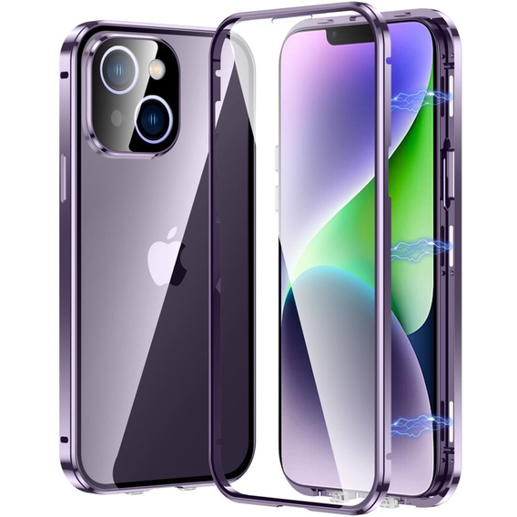 Case for iPhone 15, Magnetic Dual Glass, purple