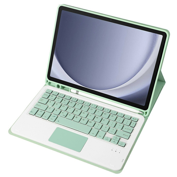 Case + keyboard Samsung Galaxy Tab A9+, Leather Pen Slot TouchPad, light green