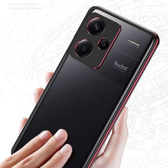 Case for Xiaomi Redmi Note 13 Pro+, Armor Bumper, with lens cover, black / red